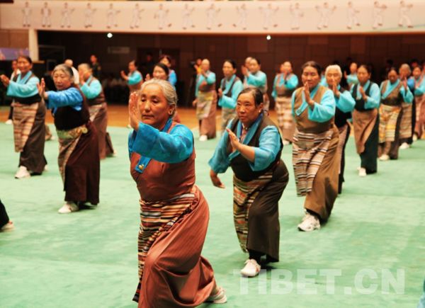 宗角禄康晨练点的老人们在开幕式上助兴表演太极拳